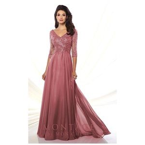 Montage by Mon Cherie • Beaded Luxury Evening Dress in Rosewood